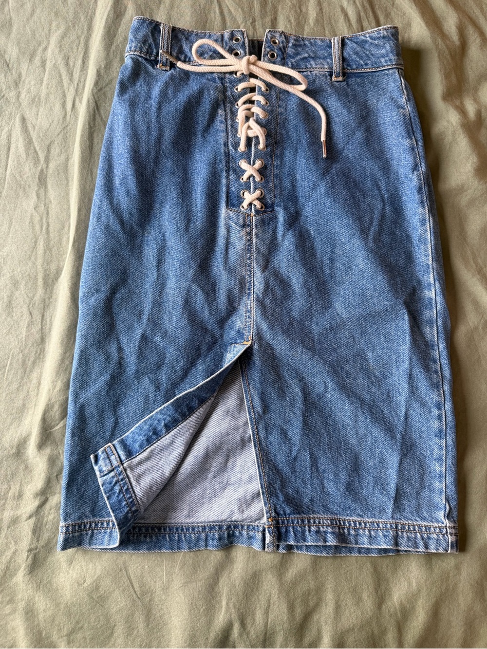 BDG Blue Denim Lace-Up Midi Skirt Urban Outfitters